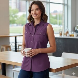Cabela's Women's Sleeveless‎ Button Down Fishing Shirt Purple - Size SP